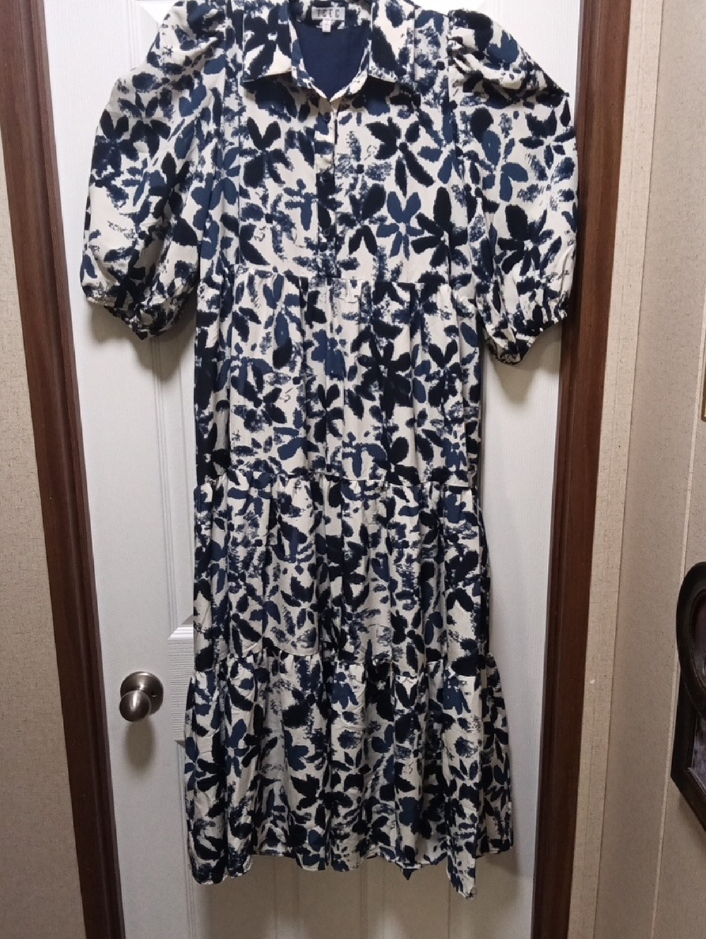 TCEC Blue & Ivory Cottagecore Style Tiered Maxi Dress Size L